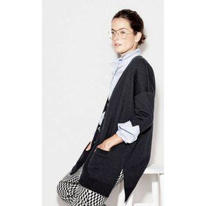 J. Crew Womens Sweater Cardigan Long Merino Black Button Down Large B1902